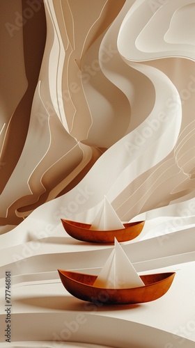 Wallpaper Mural Abstract espresso waves, geometric pastry boats, avant-garde journey, bold 2D. Torontodigital.ca