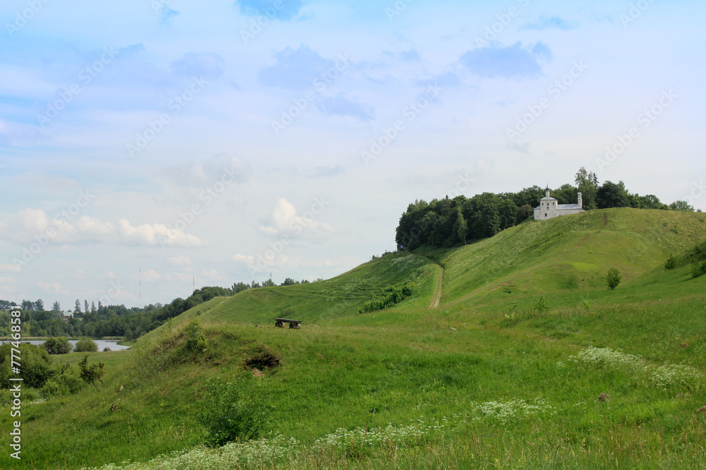 Photo, summer landscape of a hilly area. High quality photo