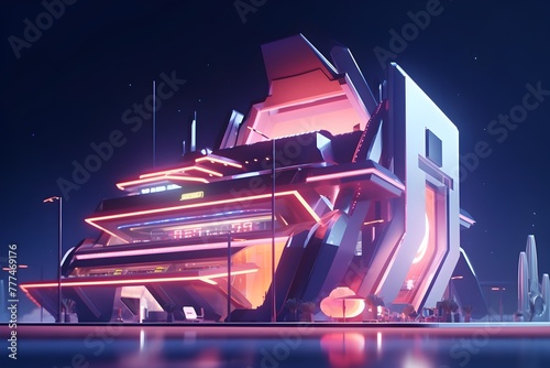 Low Poly Futuristic Neon: A Geometric 3D Rendering of Radiant Patterns and Shapes