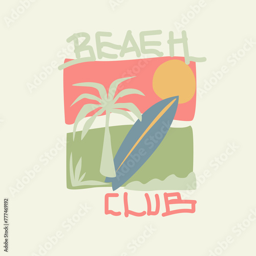 Beach Club palm tree surf board summer t shirt design