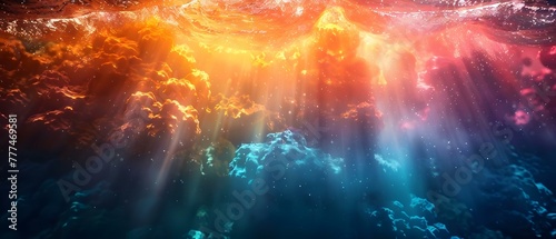 Deep sea darkness transforms into vibrant colors as unique saline anomalies appear. Concept Ocean mysteries, vibrant transformation, saline anomalies, deep sea darkness, underwater marvels photo