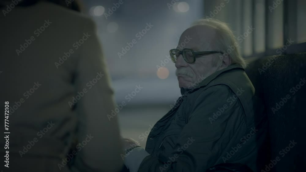 Elegant Lady Meeting Homeless Man Begging at Train Station Feeling Compassionate Elegant Lady Meeting Homeless Man Begging at Train Station Feeling Compassionate