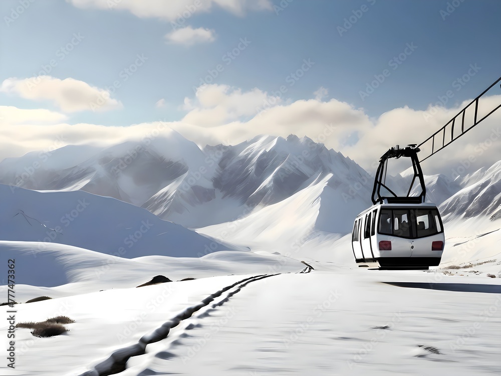 ski lift in the mountains over snow in winter