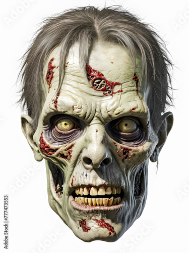 Scary zombie isolated on white background. Halloween concept. 3D illustration.