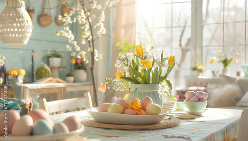 Wallpaper Mural Interior of dining room with table served for Easter celebration Torontodigital.ca