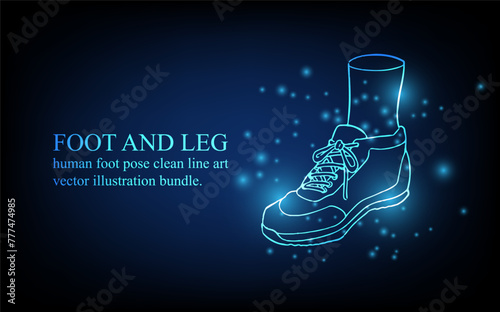 Human foot line, foot and leg, knee and toe, digital business concept, futuristic digital innovation background vector illustration.