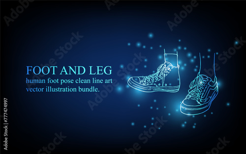 Human foot line, foot and leg, knee and toe, digital business concept, futuristic digital innovation background vector illustration.