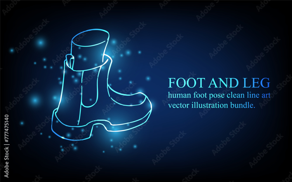Human foot line, foot and leg, knee and toe, digital business concept, futuristic digital innovation background vector illustration.