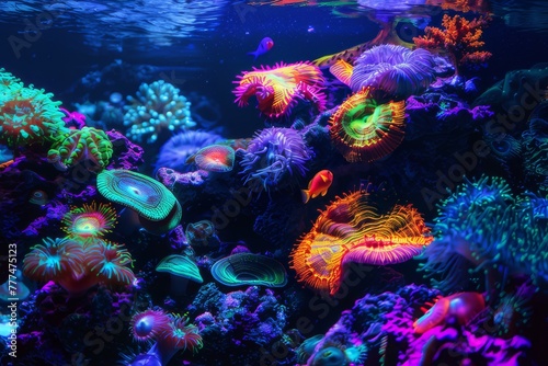 Dive into an underwater world filled with neon lights. where bioluminescent creatures illuminate the depths