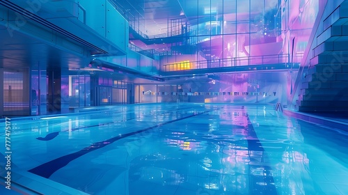 a virtual haven  an AI-conjured Olympic swimming pool  where the boundaries of possibility blur amidst a spectrum of blue  and dreams find expression in the digital realm attractive look