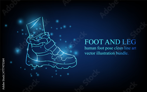 Human foot line, foot and leg, knee and toe, digital business concept, futuristic digital innovation background vector illustration.