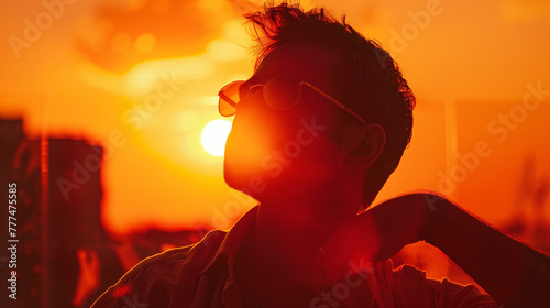 Man silhouetted against a fierce sunset, epitomizing a heatwave