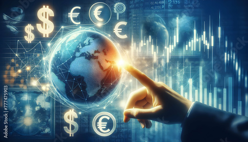 for advertisement and banner as Currency Exchange Illustrating the importance of currency in global trade. in Global Business  theme ,Full depth of field, high quality ,include copy space on left, No  photo