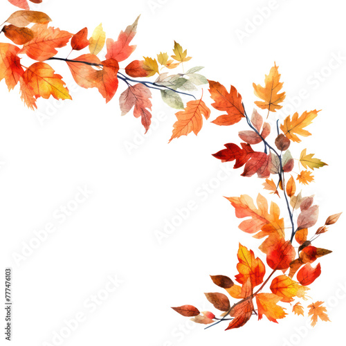 Fall leaves corner border. Autumn watercolor