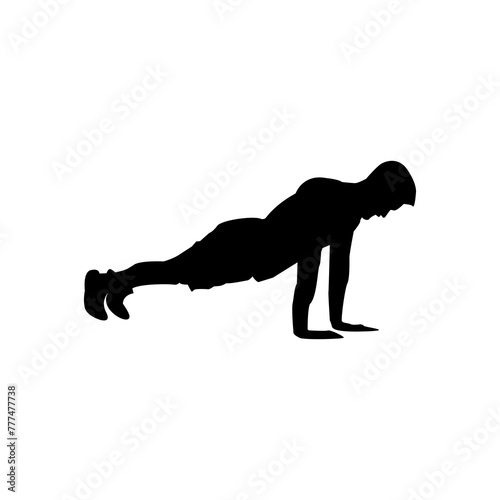 Vector graphic of illustration of a person doing push-ups silhouette icon vector illustration filled black
