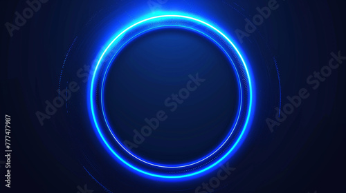 Abstract glowing blue circle lines on dark blue background. Geometric stripe line art design.