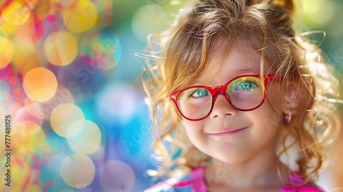 Bright and lively scene featuring a beautiful child donning stylish oversized red glasses