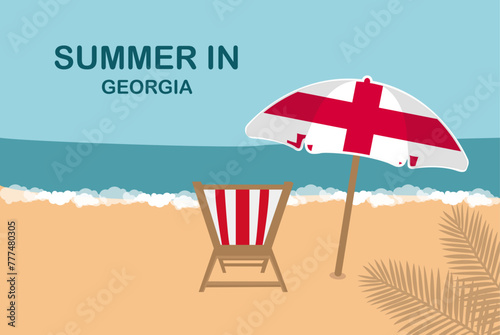 Summer in Georgia, beach chair and umbrella, vacation or holiday
