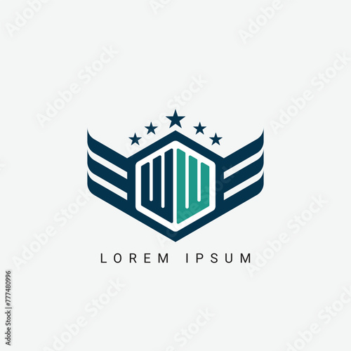  Alphabet letter WW, WW, W, W logo hexagon shape concept with wings ornament silhouette