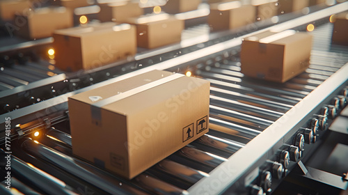 Closeup of multiple cardboard box packages, package moving transportation delivery, e-commerce, delivery, automation and products, Generative Ai © HayyanGFX