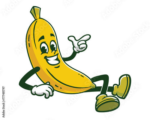 Banana is lying down relaxing cartoon mascot illustration character vector clip art hand drawn 