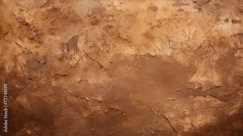 Old vintage brown wall background. Copper metal texture. Ground surface, closeup top view