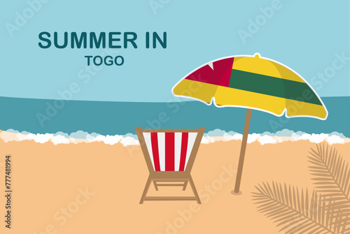 Summer in Togo, beach chair and umbrella, vacation or holiday
