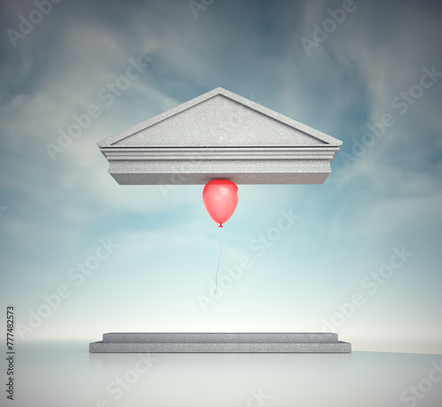 A balloon that supports a Roman structure instead of a column. Surreal and impossible concept