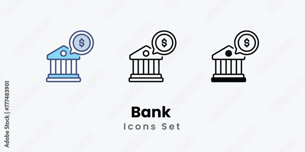 Bank Icons set thin line and glyph vector icon illustration