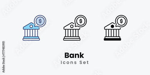 Fototapeta Naklejka Na Ścianę i Meble -  Bank Icons set thin line and glyph vector icon illustration