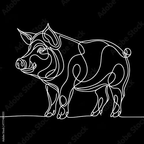 A white pig standing out against a dark background.