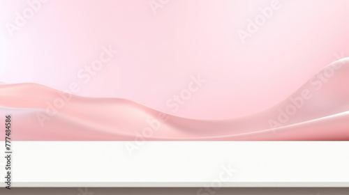 Wavy pink background with white empty table top in front