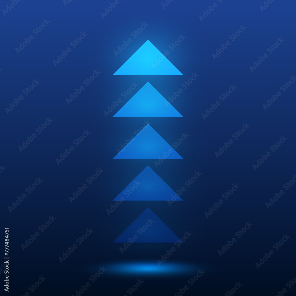 Glowing arrows on a blue background. Business growth, progress in development, statistics of a financial company. Technological diagram of the business growth line with an up arrow. Vector illustratio Glowing arrows on a blue background. Business growth, progress in development, statistics of a financial company. Technological diagram of the business growth line with an up arrow. Vector illustratio