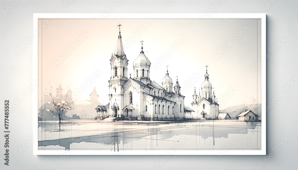 Obraz premium Beautiful house watercolor sketch for background