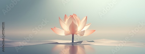 A geometrically perfect lotus flower emerging from a pristine, minimalist 3D environment. photo