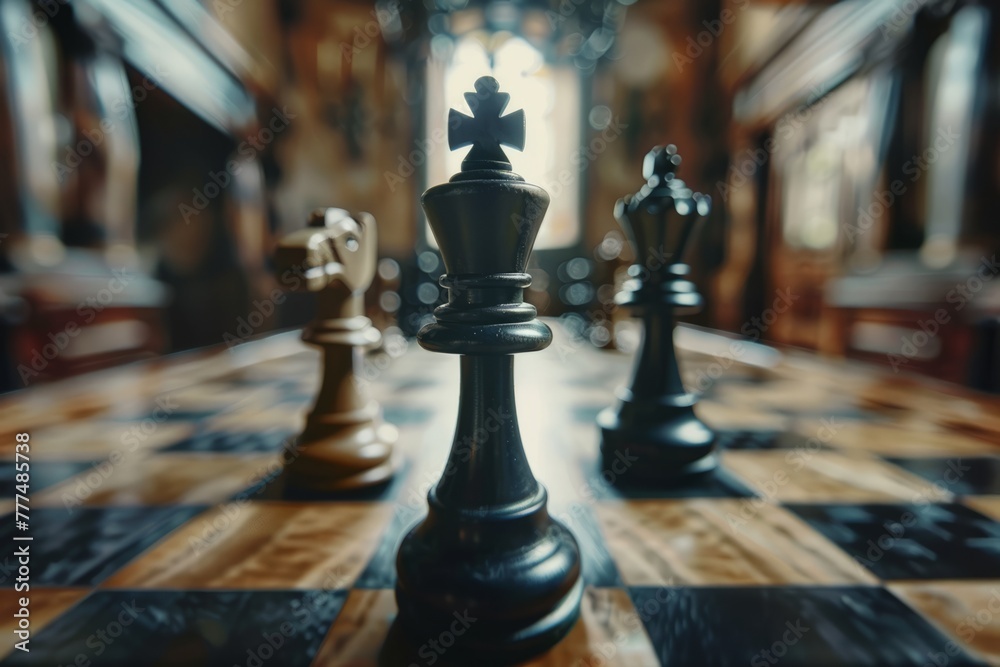 Chess game, chess piece queen close-up on a chessboard Chess game, chess piece queen close-up on a chessboard