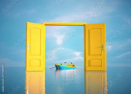 Opened door in the nature. ...