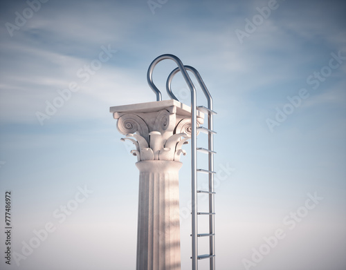 Roman column with pool ladder. Access to knowledge and education concept.