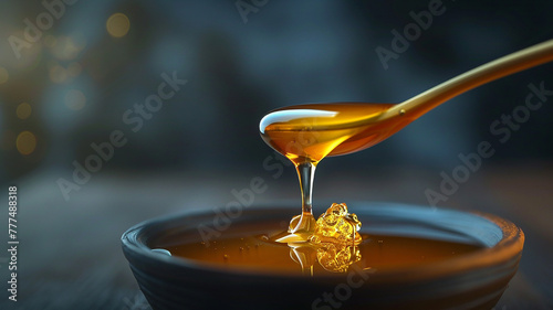 honey spoon dripping on bowl
