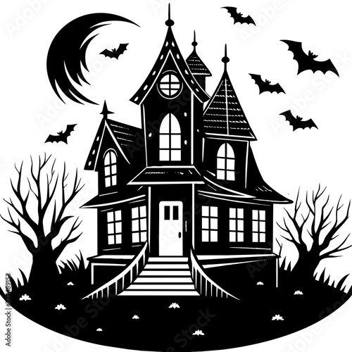 Collection silhouettes of haunted houses vector flat illustration Halloween scary ghostly monsters house Cute cartoon spooky characters Holiday Silhouette Hand drawn trendy Vector illustration svg