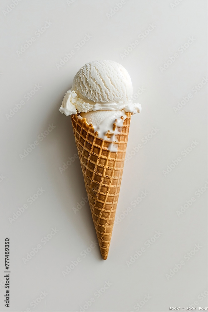 Simplicity and Indulgence: Vanilla Ice Cream Cone on a Neutral Background Simplicity and Indulgence: Vanilla Ice Cream Cone on a Neutral Background