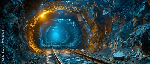 Collapsed mine tunnel symbolizes risks miners face in underground mining accidents. Concept Mining Accidents, Safety Precautions, Underground Risks, Miner's Safety Gear, Tunnel Collapses photo