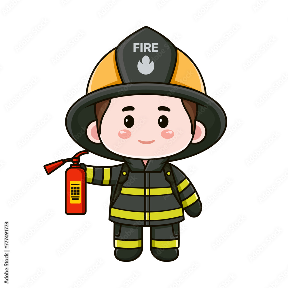 cute fireman mascot vector design with fire extinguisher cute fireman mascot vector design with fire extinguisher