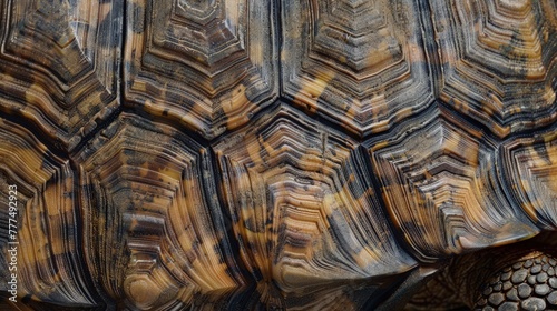 A close-up of tortoise shell texture, showing the unique patterns and colors of the shell plates. The texture is highly detailed, with a focus on the intricate lines and natural hues.