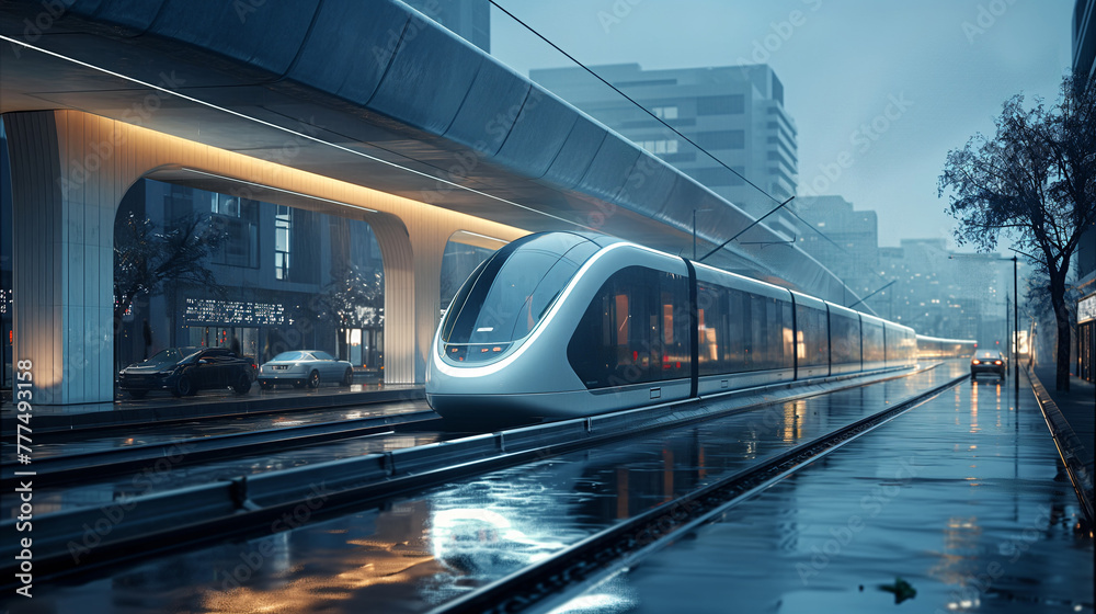 Obraz premium The forward extension of the line connects the urban architecture with the concept of the future city.