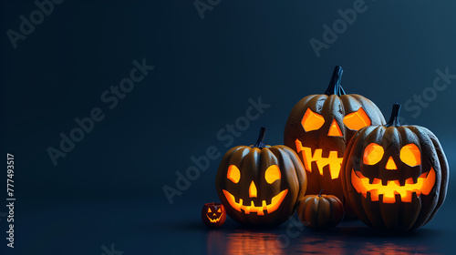 Candle lit Halloween Pumpkins, Scary Halloween pumpkin on wooden planks, Autumn still life in bright sunlight, Halloween Pumpkin on wooden table, Generative Ai