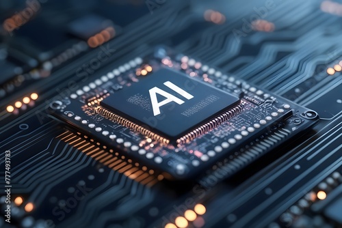Artificial intelligence chip with text AI on the chip, attached to digital circuit board