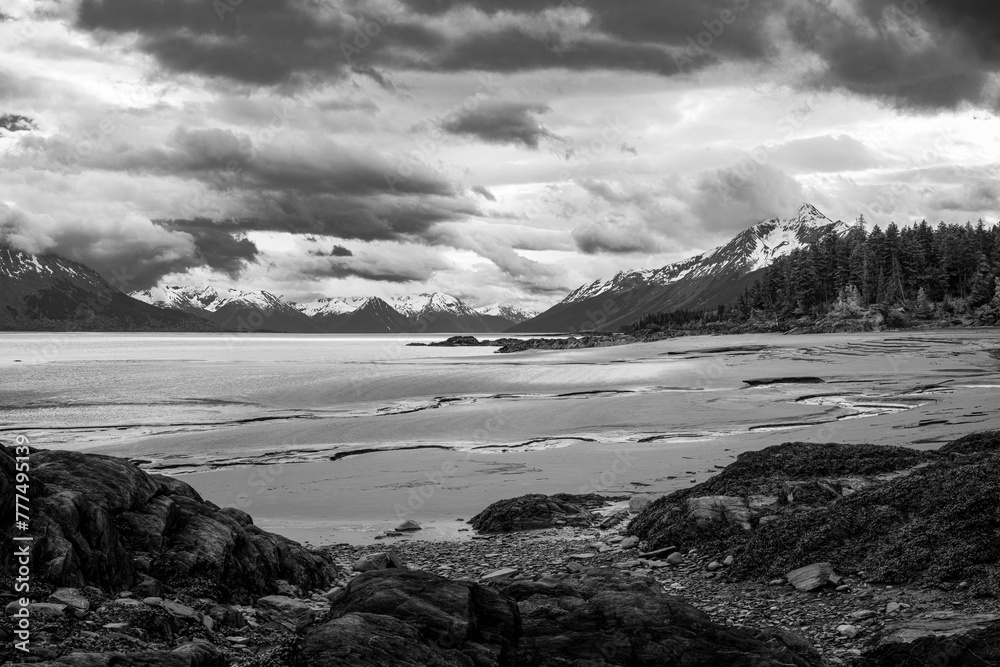Windy Point, Alaska during spring with ocean and snowy mountains