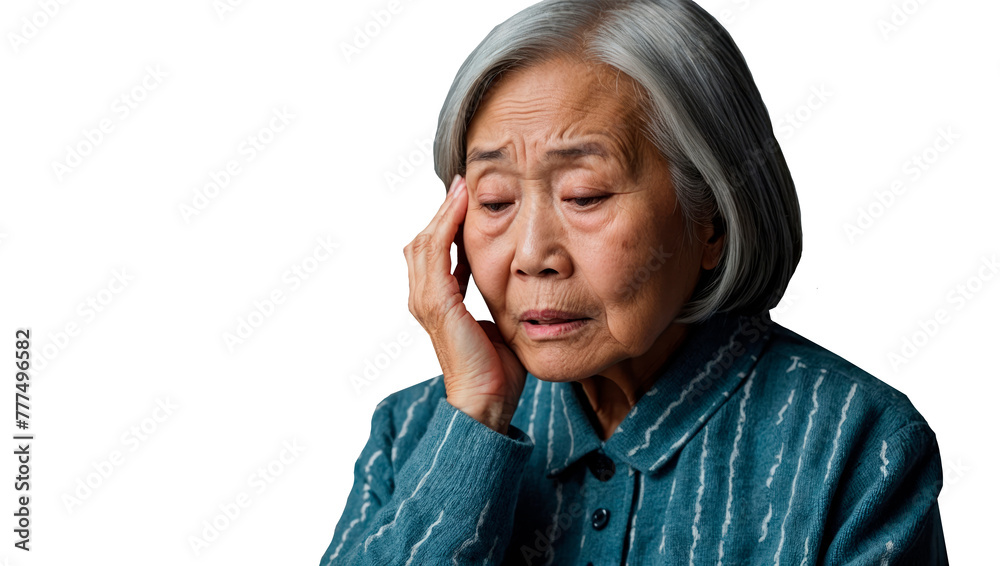 elderly asian woman suffering from headache elderly asian woman suffering from headache