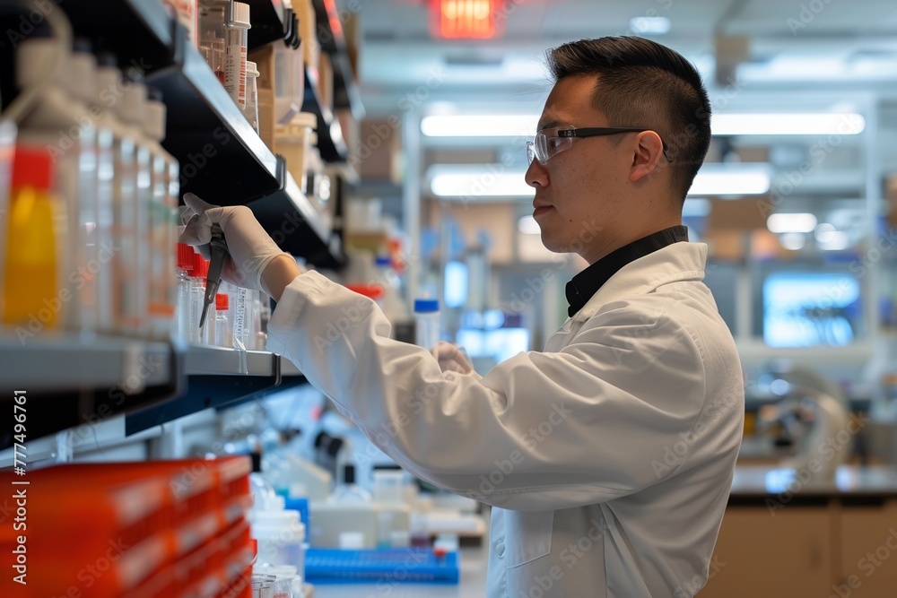 A scientist studying organ regeneration in a bioengineering lab, pointing to the future of regenerative medicine A scientist studying organ regeneration in a bioengineering lab, pointing to the future of regenerative medicine